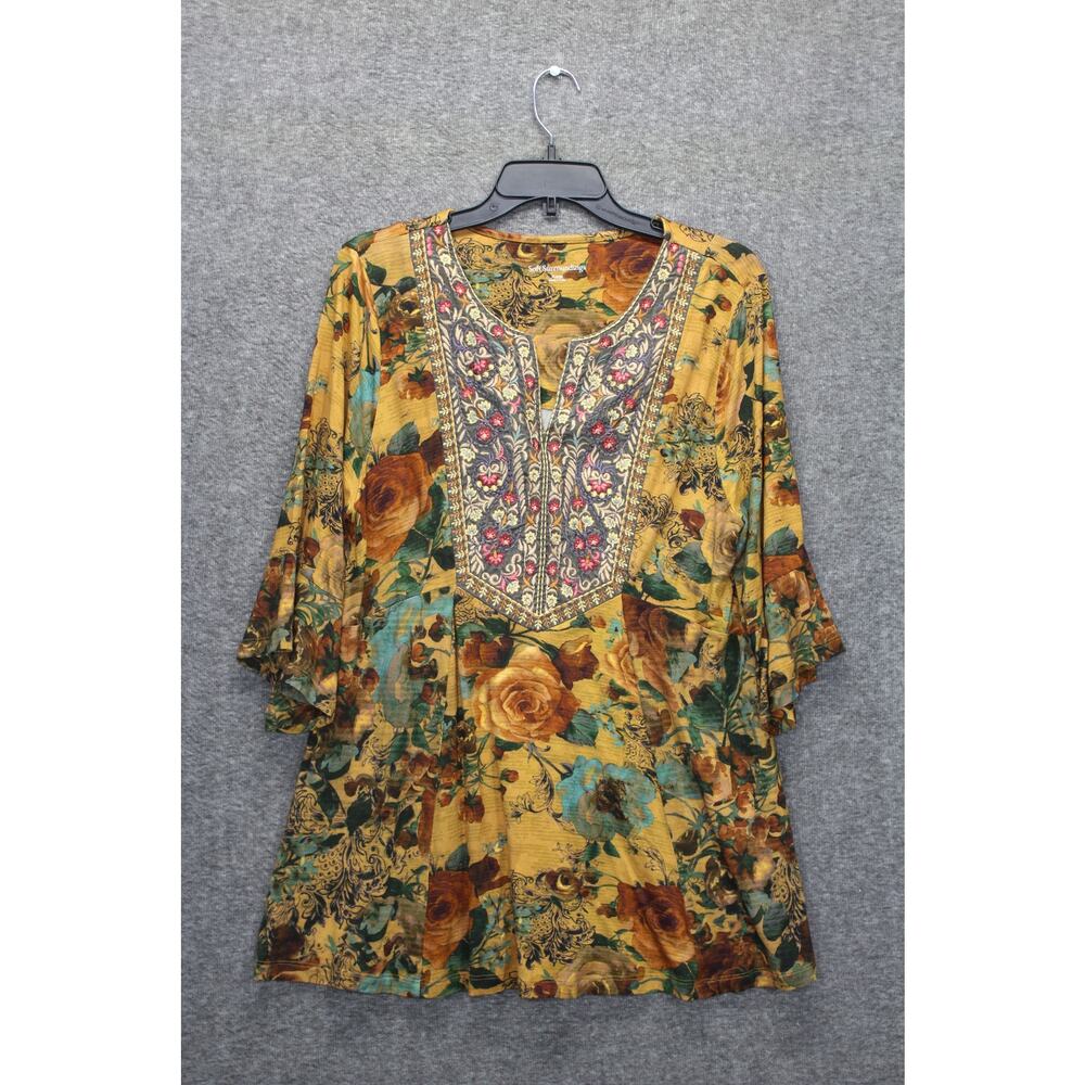 Soft Surroundings Womens XL Miranda Mixte Jewel Tone Floral Boho Tunic Top